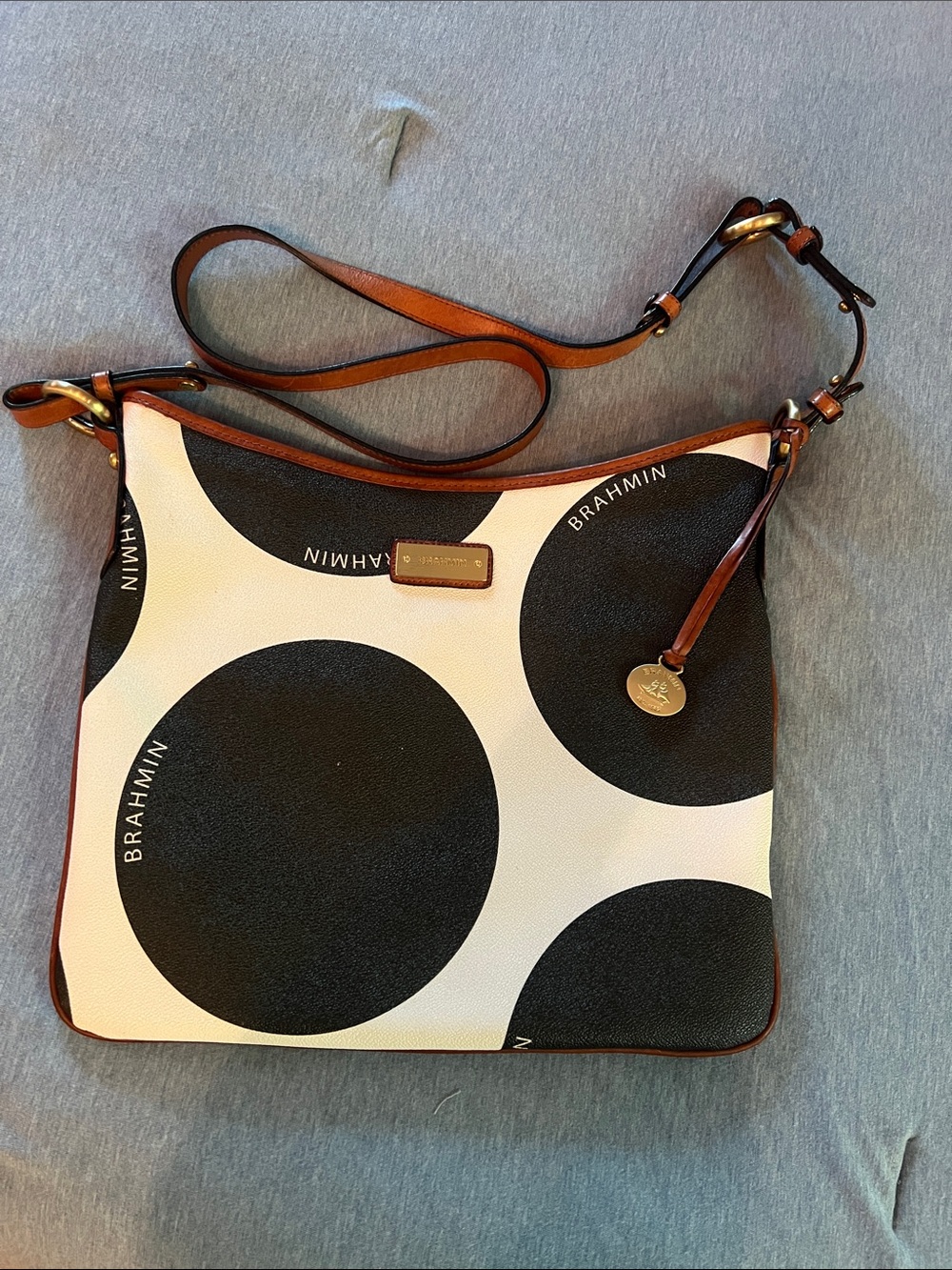 Brahmin Black and Cream Large Dot Crossbody